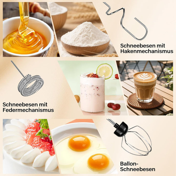 USB Elektrischer Milchaufschäumer mit Drei Rührköpfen, Elektrischer Handrührer, Elektrischer Milchau