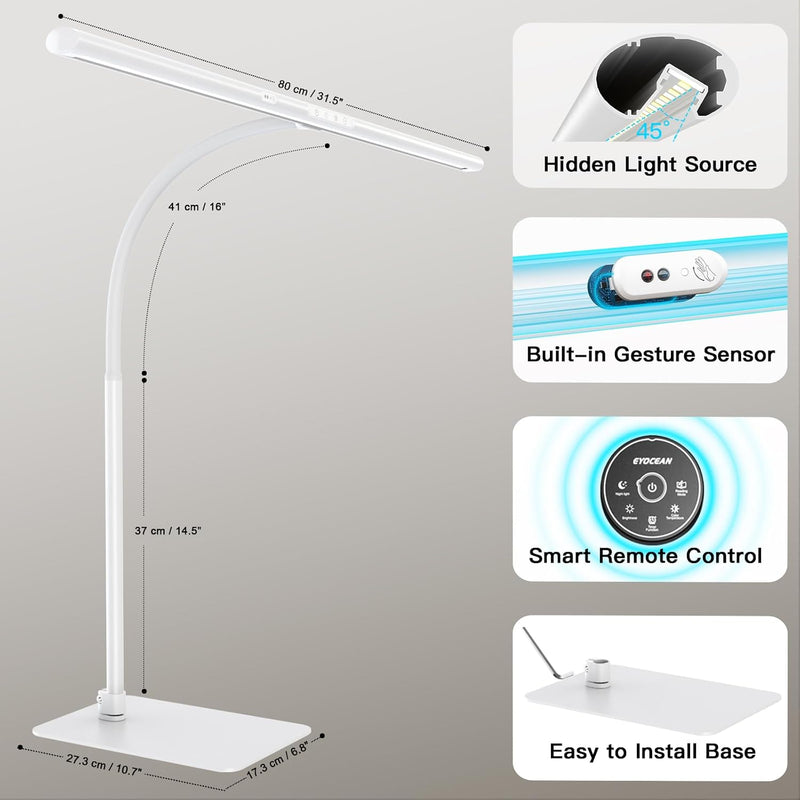 EYOCEAN Schreibtischlampe LED mit Gestensteuerung & Fernbedienung, Dimmbare Monitor Lampe 24W 80cm,