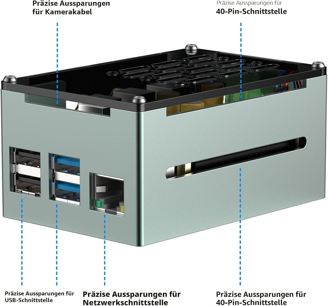 InnoMaker Aluminiumgehäuse für Raspberry Pi 4 mit 3510 PWM Lüfter, passiver Kühlkörper, Gehäuse aus