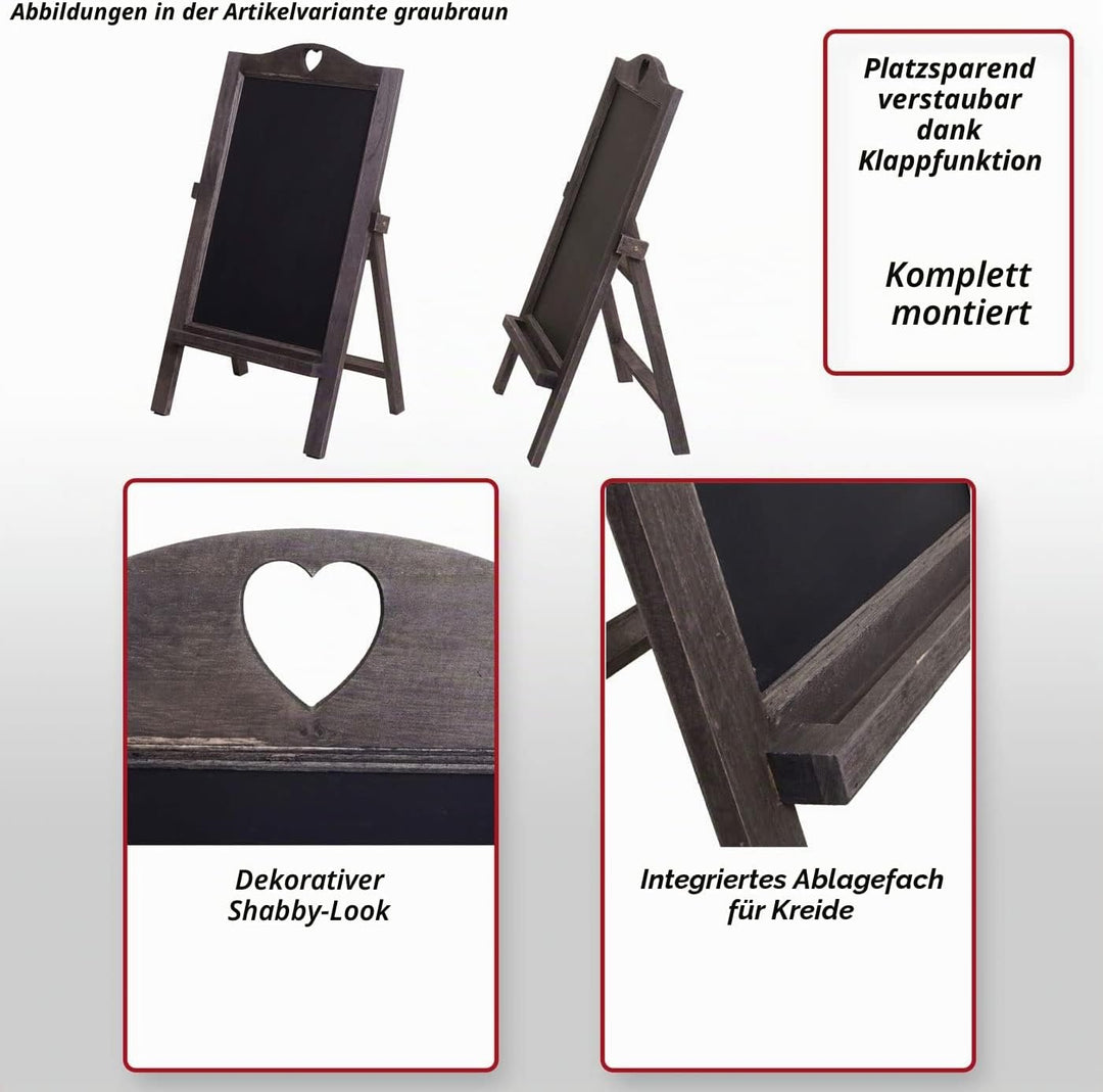 Werbetafel HWC-E51, Aufsteller Kreidetafel, 66x37x27cm Shabby-Look Vintage - weiss 66 x 37 x 27 cm W