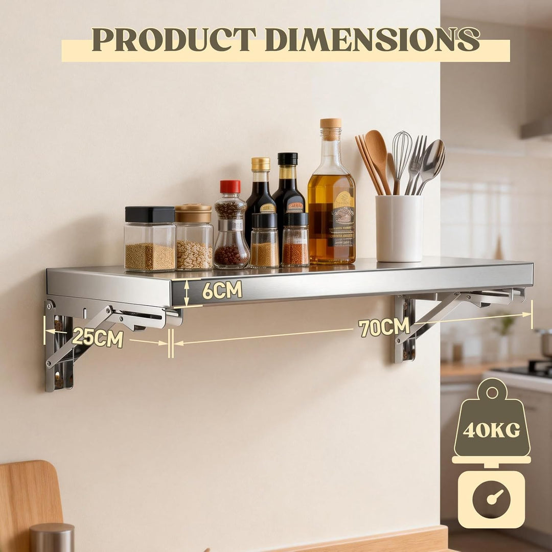 Huracan Wandklappkonsole 70×25 cm aus 304 Edelstahl, Klapptisch Wand zum Anschrauben, Platzsparende