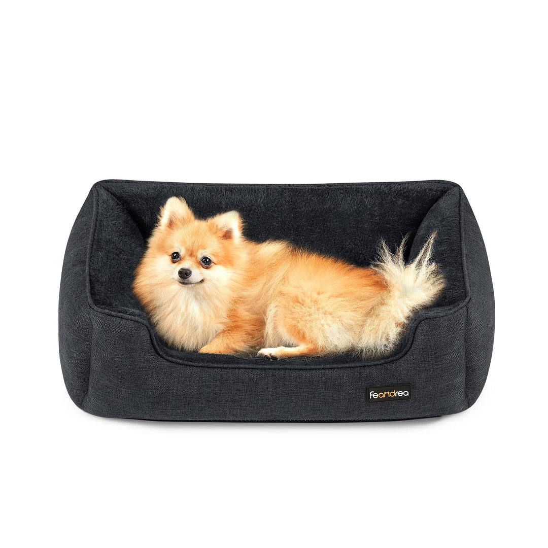 Feandrea Hundebett, Hundekissen in Leinenoptik, Hundekorb, erhöhte Ränder, rutschfeste Unterseite, B