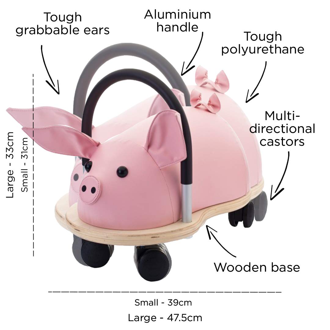 Wheely Bug 51110S Ferkel gross, grosses Holzschwein auf Rollen mit Griff, ultimatives cooles Rutscha