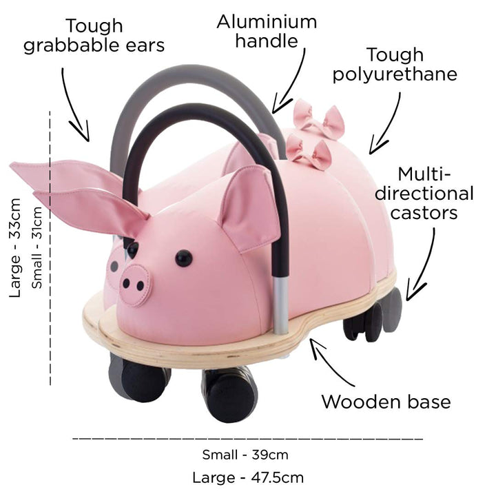 Wheely Bug 51110S Ferkel gross, grosses Holzschwein auf Rollen mit Griff, ultimatives cooles Rutscha