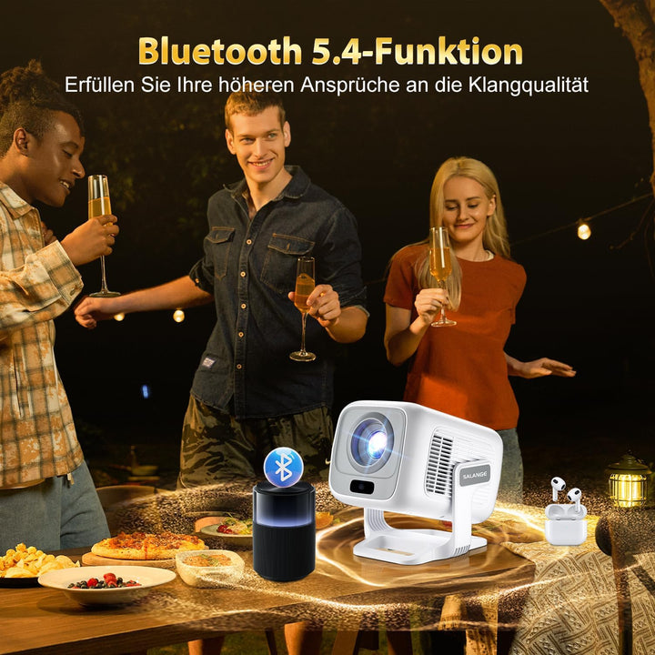 Salange Smart Mini Beamer Android 4K unterstüTzt,Led Portable WiFi Bluetooth Projector Autofokus Aut