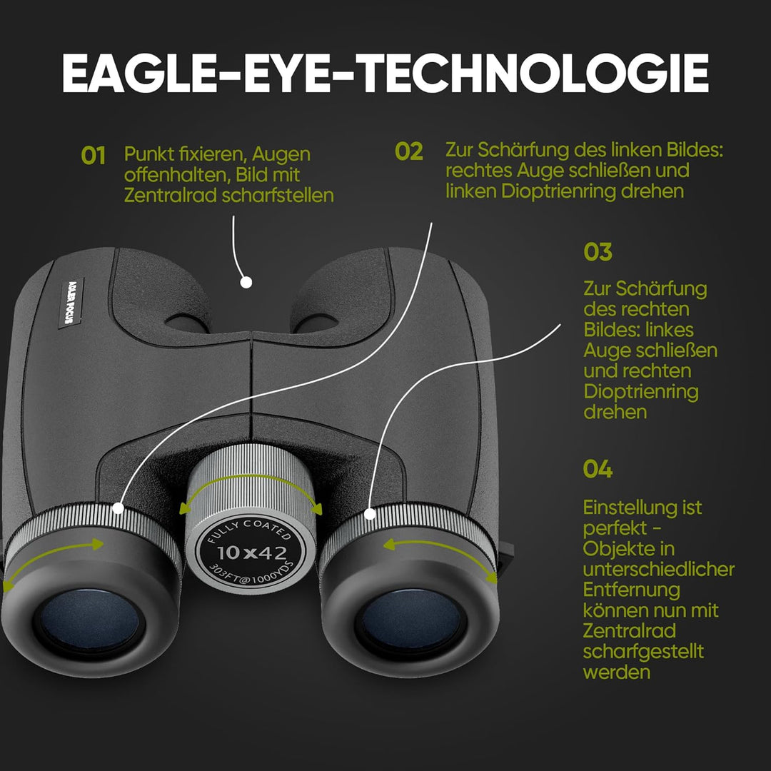 Adler Focus 10x42 Nitro, Magnesium Fernglas mit Nitrogenfüllung, wasserdicht, Fernglas für Erwachsen