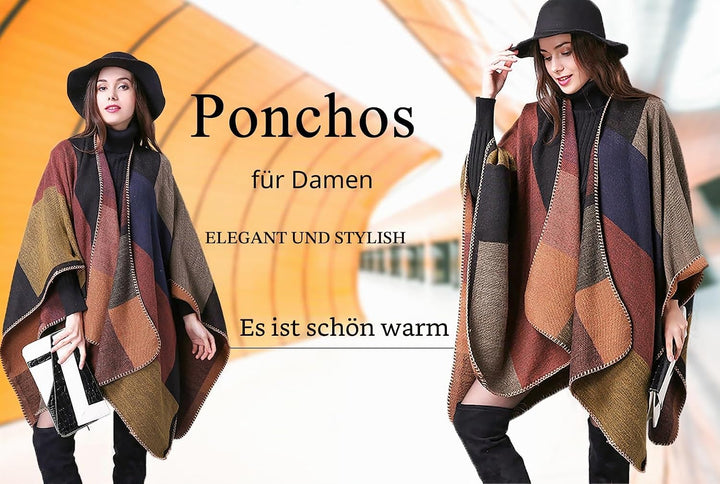 Shmily Girl - Damen Poncho Habe Gestrickt Überdimensionalen Decke Kap-Schal Plaid / Kakhi, Plaid / K
