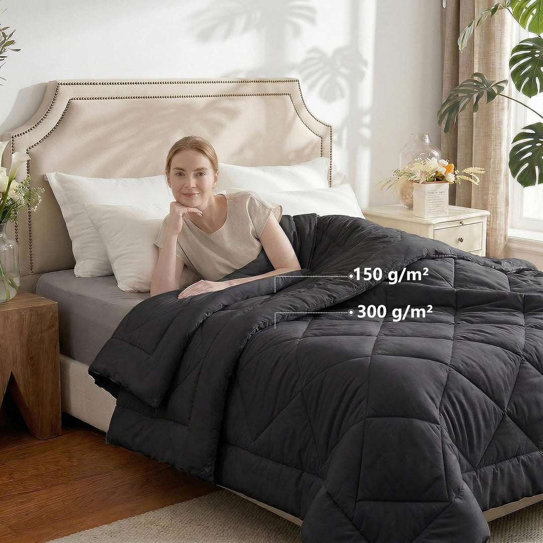 WAVVE Bettdecke 240x220 4 Jahreszeiten 2 teilig Grau - Sommerdecke 240x220cm 150gsm+Ganzjahresdecke