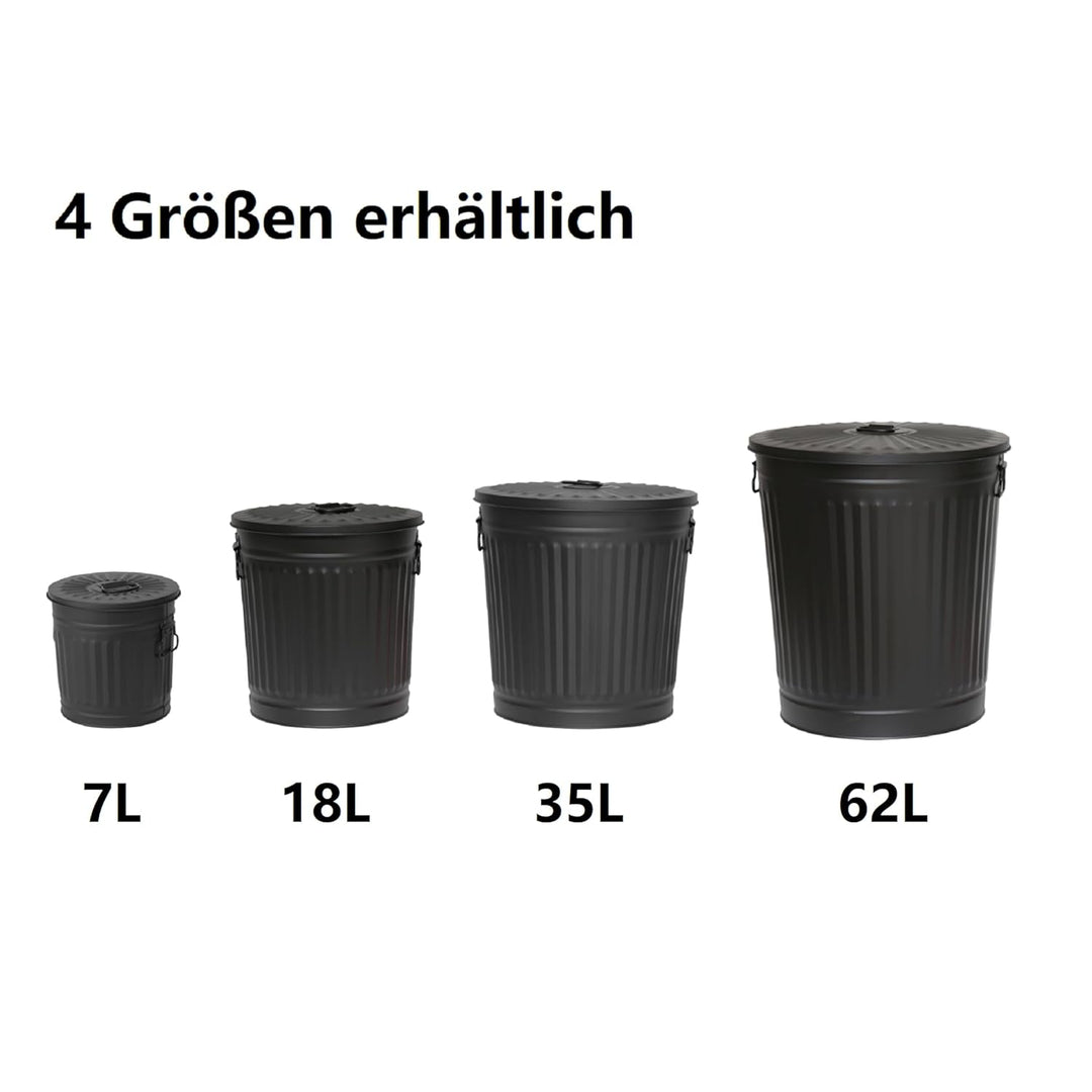 Jinfa Ascheeimer mit Deckel feuerfest 62L Schwarz Metall Mülleimer Mülleimer für gelben Sack Pfandbe