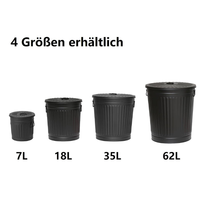 Jinfa Ascheeimer mit Deckel feuerfest 62L Schwarz Metall Mülleimer Mülleimer für gelben Sack Pfandbe