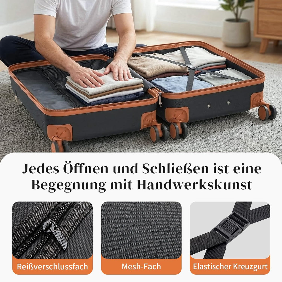 LEADZM Koffer Set 4 teilig Hartschale mit Kosmetikkoffer, Kofferset aus ABS, Reisekoffer mit Rollen