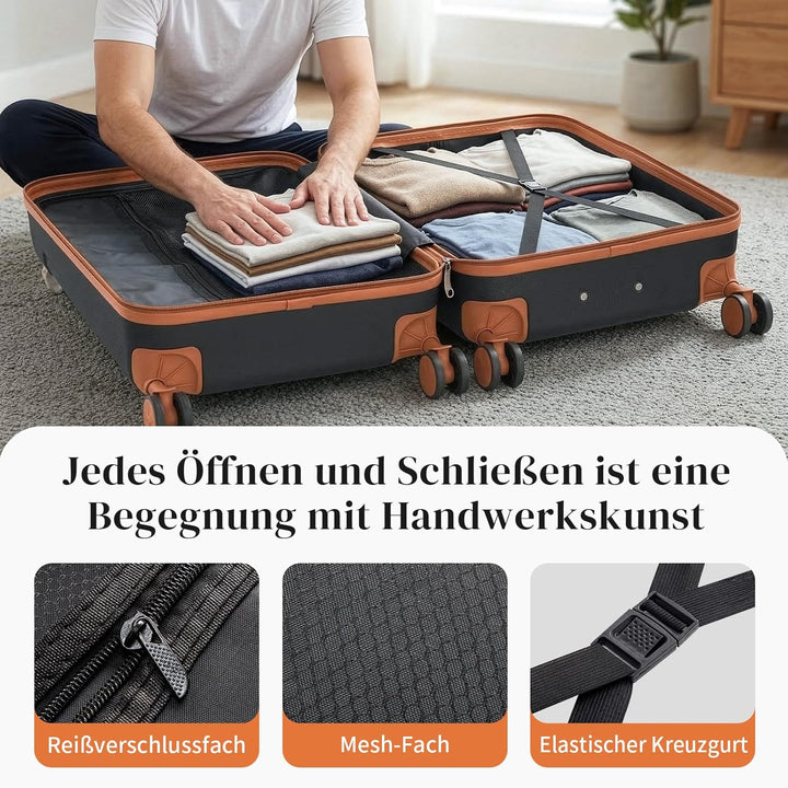 LEADZM Koffer Set 4 teilig Hartschale mit Kosmetikkoffer, Kofferset aus ABS, Reisekoffer mit Rollen