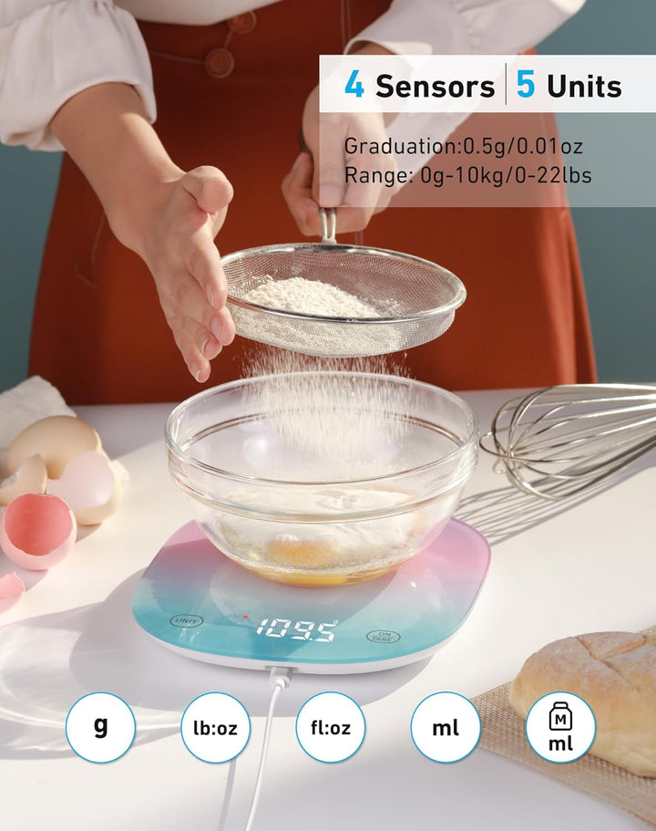 arboleaf Küchenwaage mit App 10kg, digitale Küchenwaage mit Kalorienzähler, Waage Küchenwaage USB au