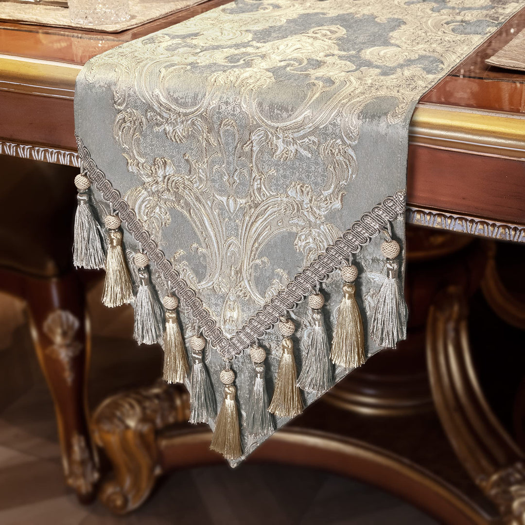 Tischläufer mit Quasten, Jacquard Tischdecke für Esstisch Urlaub Party Wohnzimmer Dekoration (33x228