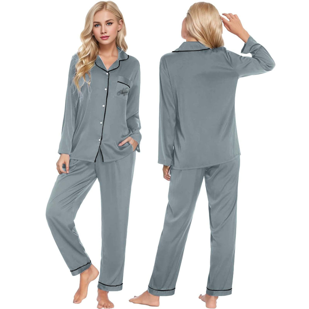 Damen Pyjama Satin Schlafanzug Set,Damen Seidensatin Pyjama Set 2Pcs Langarmhose Chinesischer Stil N