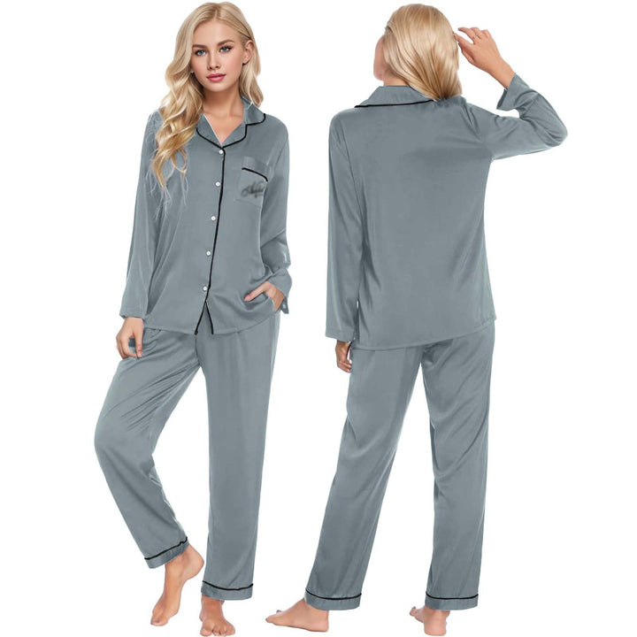 Damen Pyjama Satin Schlafanzug Set,Damen Seidensatin Pyjama Set 2Pcs Langarmhose Chinesischer Stil N