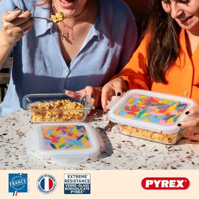 Pyrex Cook & Go - Set von 3 Lunchboxen mit gleicher Kapazität (3 x 0,8 L - rechteckig, mehrfarbige D