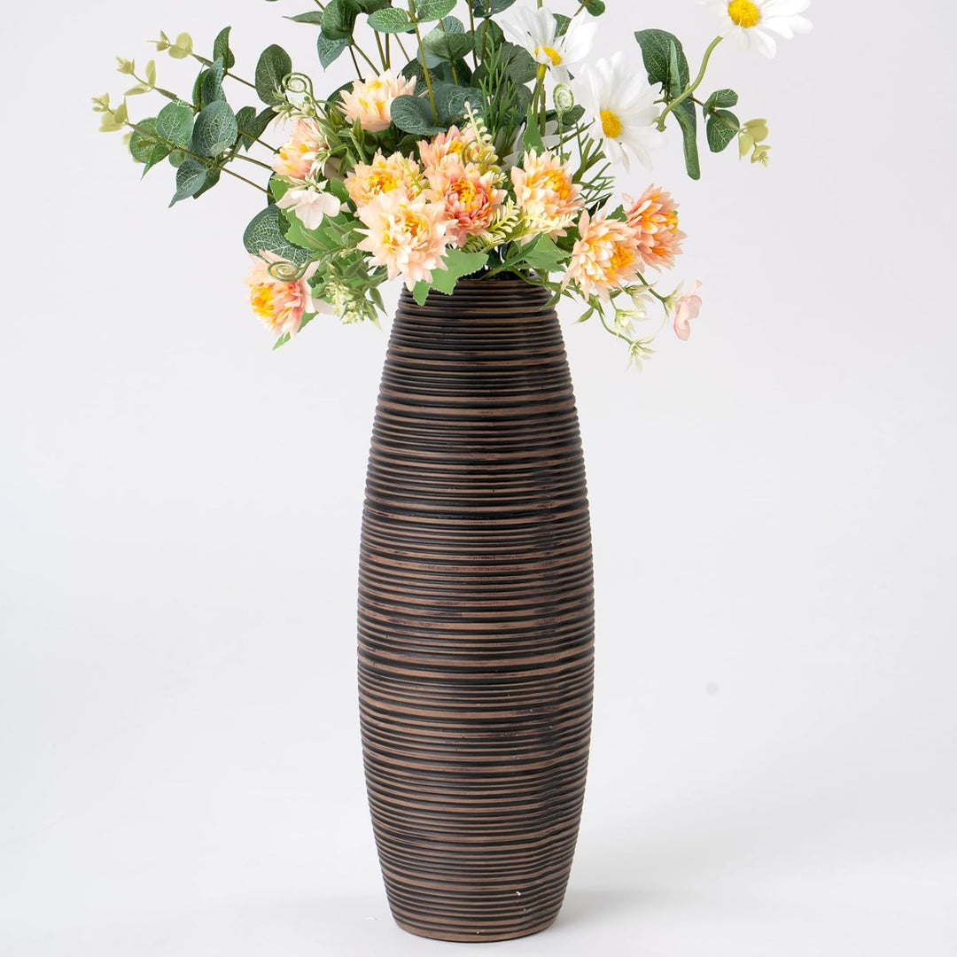 Leewadee Kleine Bodenvase für Dekozweige hohe Standvase Design Holzvase, Holz, 36 cm, Braun, Braun