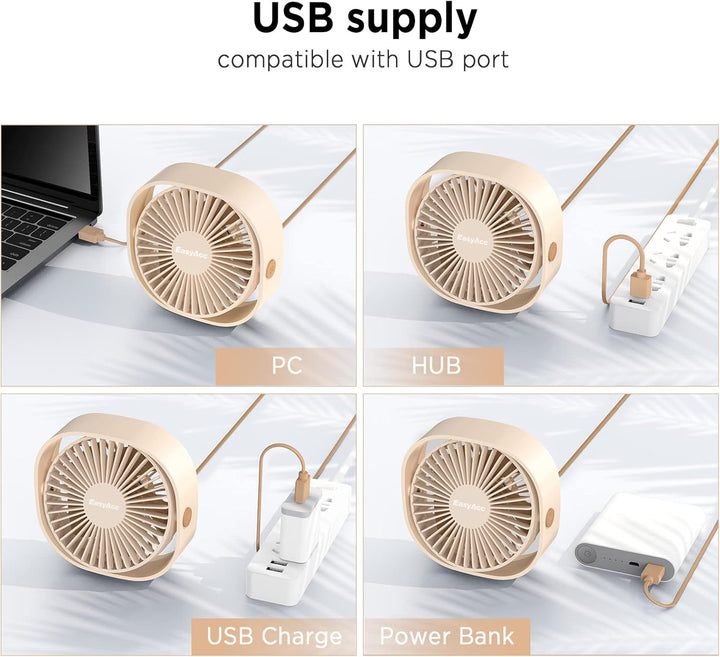 EasyAcc USB Ventilator, Mini Ventilator, Leise USB Tischventilator mit 2 Jahre Garantie, Starker Exq