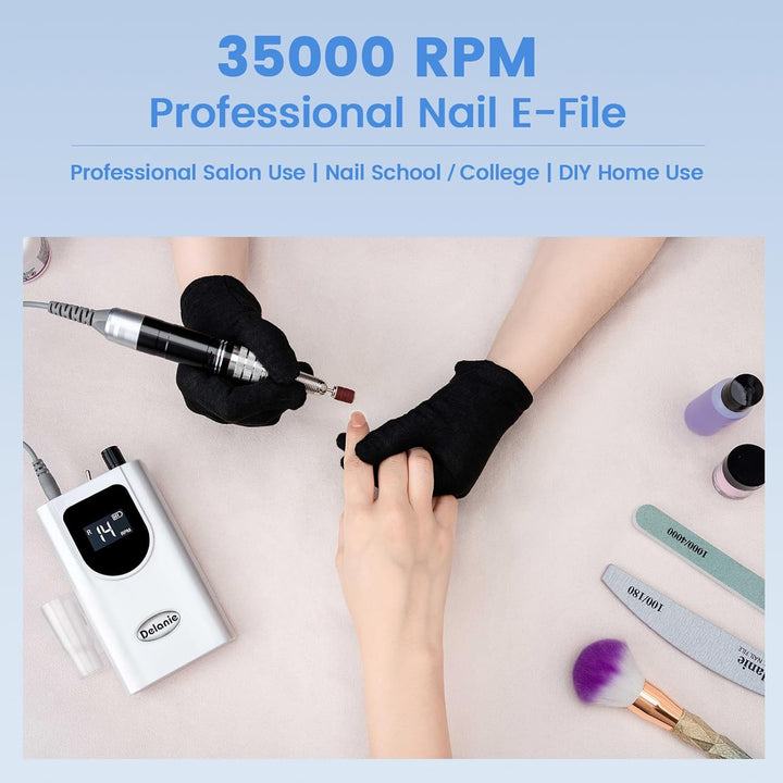 Nagelfräser Elektrisch 35000 U/min, Delanie Akku-Nagelfräser für Acrylnägel Nagellack, wiederaufladb
