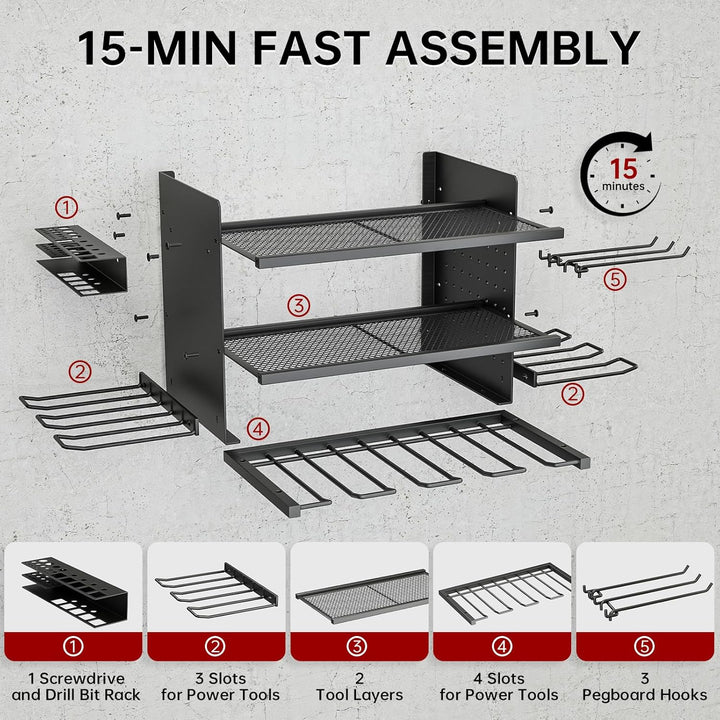 Hision Werkzeug Wandhalterung für 8 Elektrowerkzeuge, 3 Ebenen Werkzeughalterung & Schlagbohrschraub