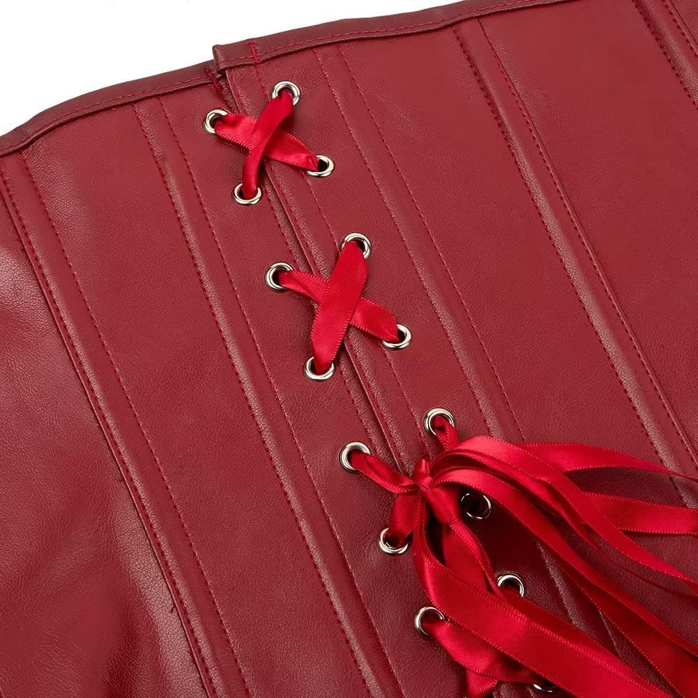 Josamogre Leder Korsett Top Damen Corsage Reissverschluss Sexy XXS Winered, XXS Winered