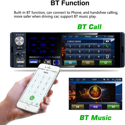 Bluetooth Autoradio Single Din 4'' Kapazitiver Touchscreen CAMECHO FM AM RDS-Radioempfänger mit Zwei