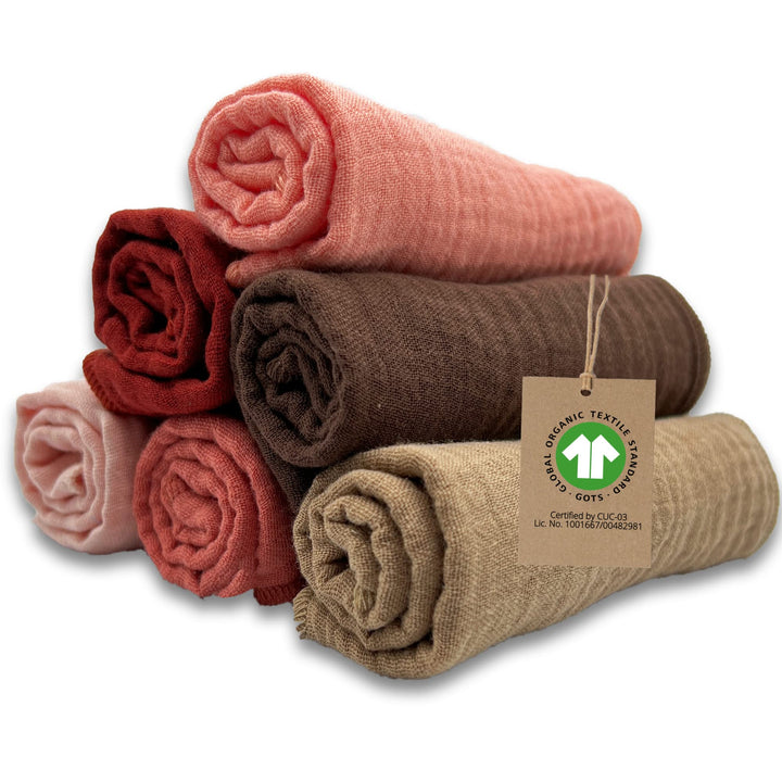 6er Set Baby Spucktücher Musselin aus Bio-Baumwolle GOTS 25x25cm - Mini Babywaschlappen für Mädchen