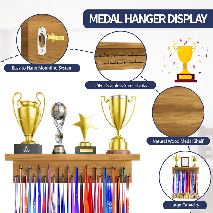 DSVENROLY Medaillenhalter Display Trophy Shelf Organizer, Stabiler Medaillenhalter Ausstellungsständ