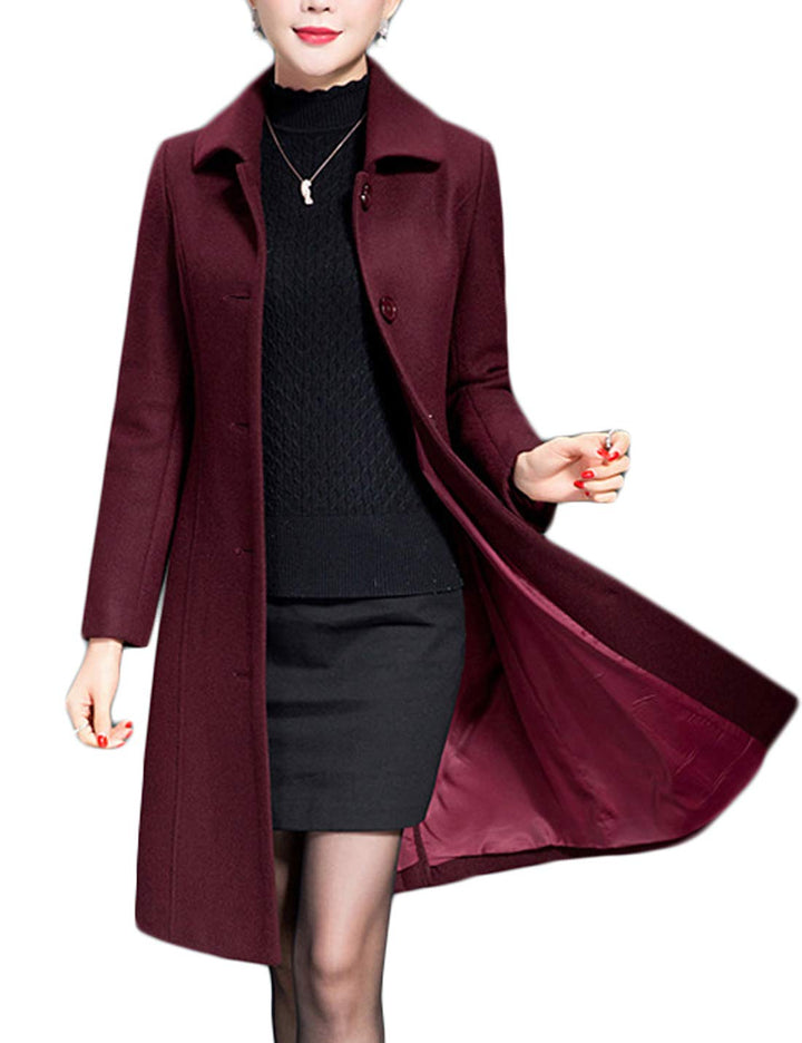 Jenkoon Damen Wolle Trenchcoat Winter Lange Dicke Mantel Walker Mäntel M Wein, M Wein