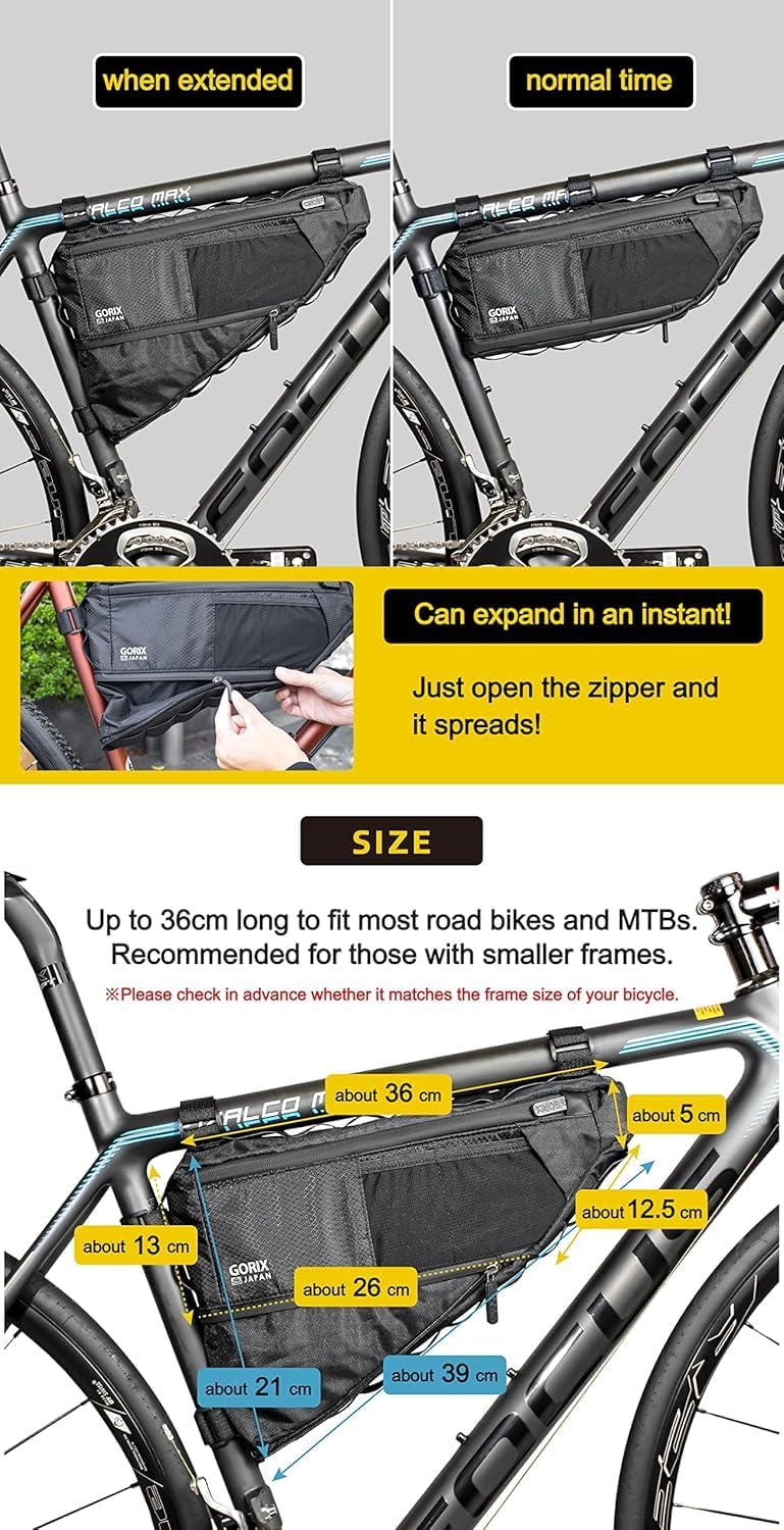 GORIX Fahrrad Dreieck Tasche Rahmentasche Oberrohrtasche Erweiterbar 3.5L Wasserdicht Radfahren Renn