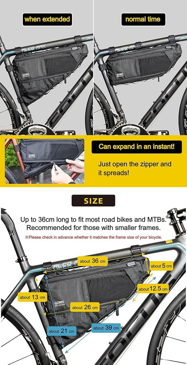 GORIX Fahrrad Dreieck Tasche Rahmentasche Oberrohrtasche Erweiterbar 3.5L Wasserdicht Radfahren Renn
