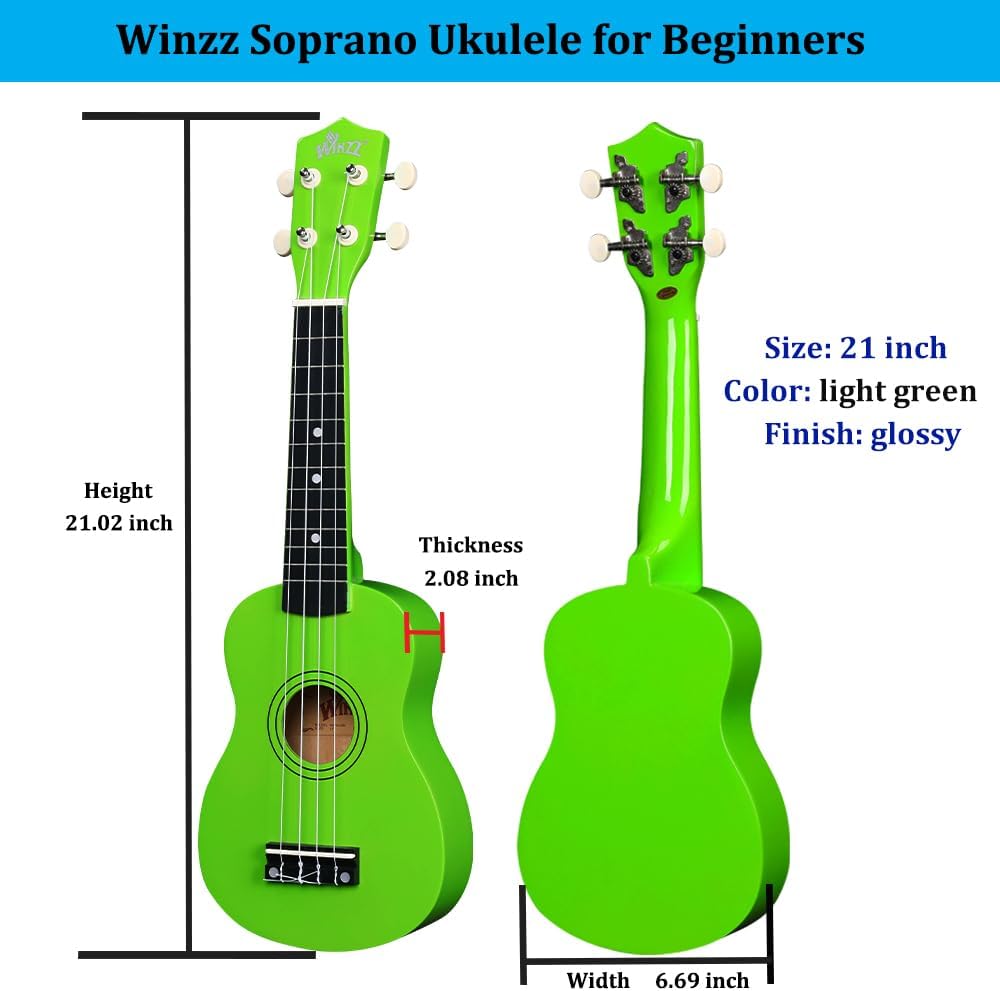 Winzz Sopran Ukulele Starter Kit für Anfänger mit Tasche, Clip-On Tuner, Zusätzlichen Saiten, Gurt,