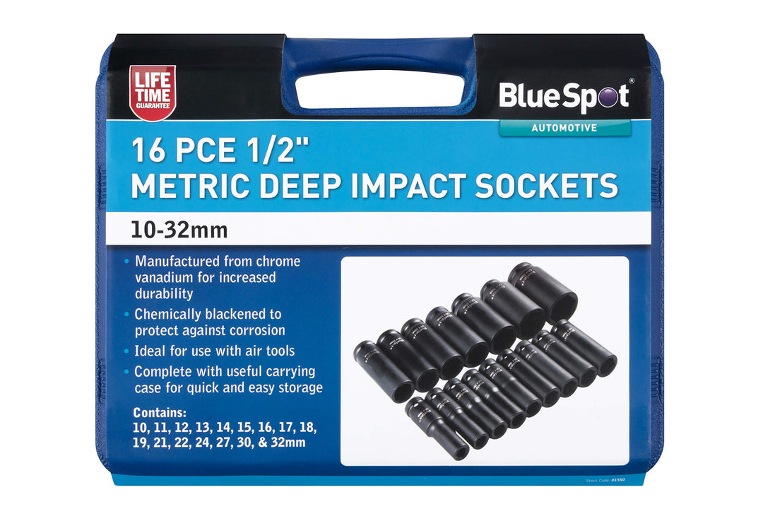 BlueSpot Tools 01550 Stecknüsse, metrisch, tief, 10-32 mm