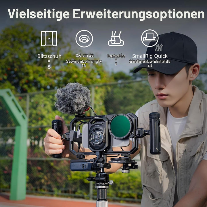 SMALLRIG All-in-One-Kühl-Handyhalterung mit Doppelgriff für iPhone/Android,15W-Aktivkühler, 4-in-1-U