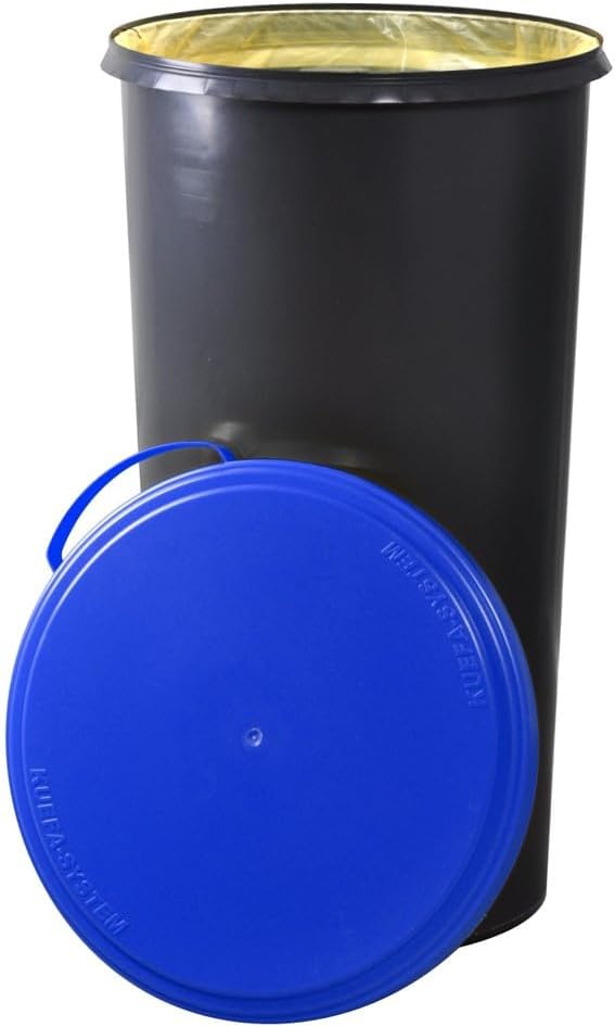 KUEFA 60L Müllsackständer mit flachem Deckel - Gelber Sack Mülleimer (Blau), Blau