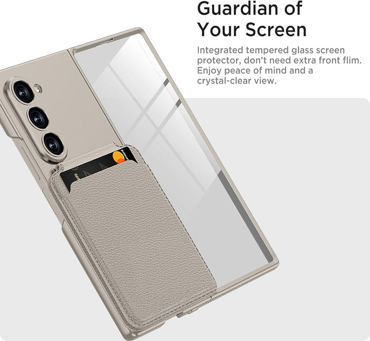 Miimall Kompatibel mit Samsung Galaxy Z Fold 6 Hülle mit Displayschutz, Magnetische Kartenhalter Wal