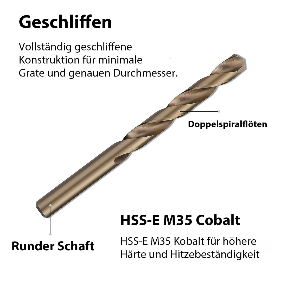 Präzisionsbohrer Spiralbohrer-Set | 19 Stück | HSS-E M35 Cobalt Metallbohrer Set | 1–10mm 0,5mm Schr