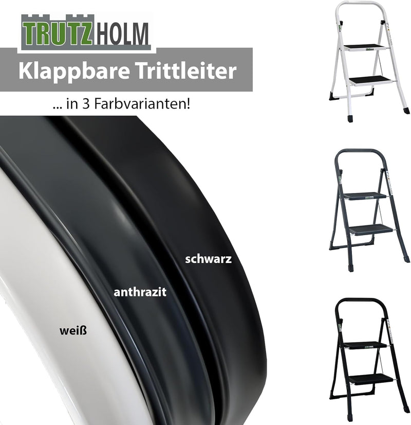 TRUTZHOLM Trittleiter 2 Stufen klappbar TÜV/GS Zertifiziert 150 kg Klappleiter mit Anti-Rutsch Tritt