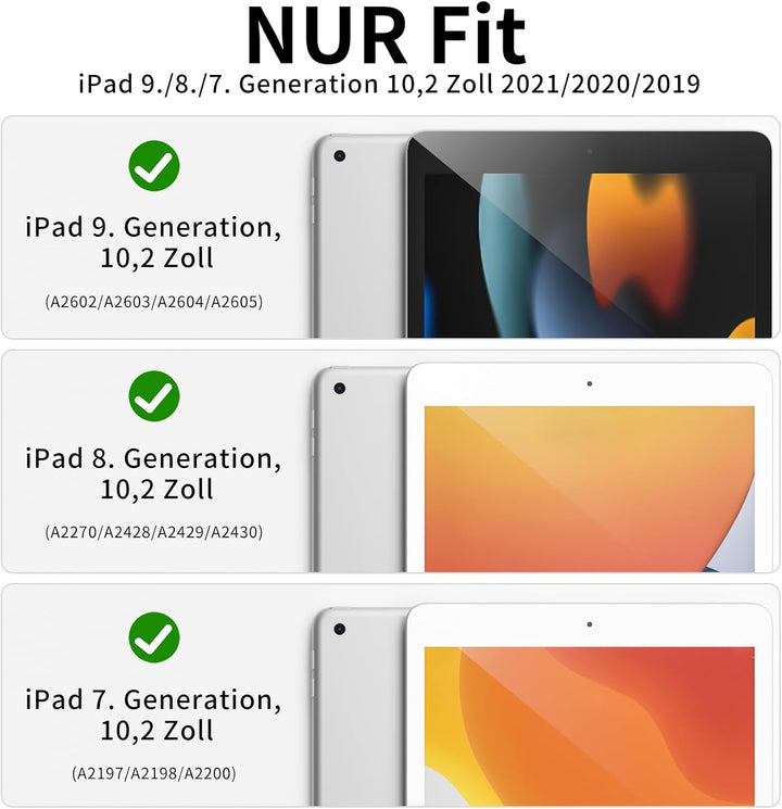 Tastatur Hülle für iPad 9. / 8. / 7. Generation 10,2 Zoll, 360° Schutz TPU Hülle mit Abnehmbarer Bel