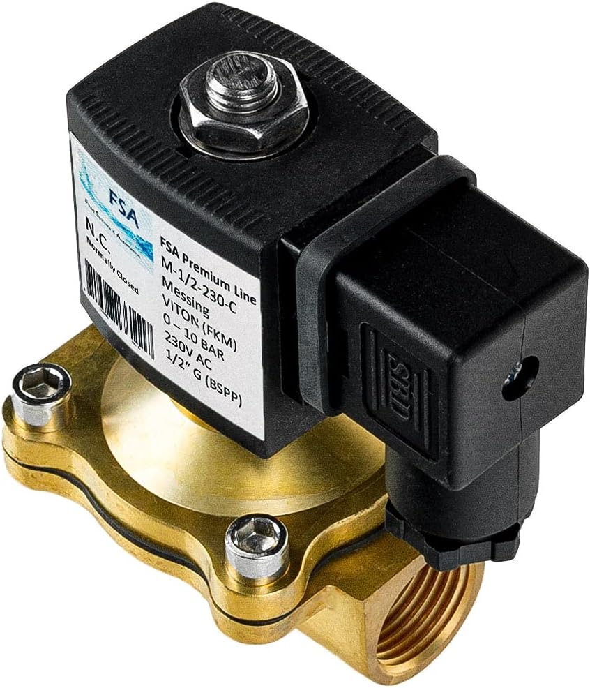 FSA Magnetventil Messing 1/2" 230V AC 0-10 bar Viton stromlos geschlossen, 1/2" 230v Ac