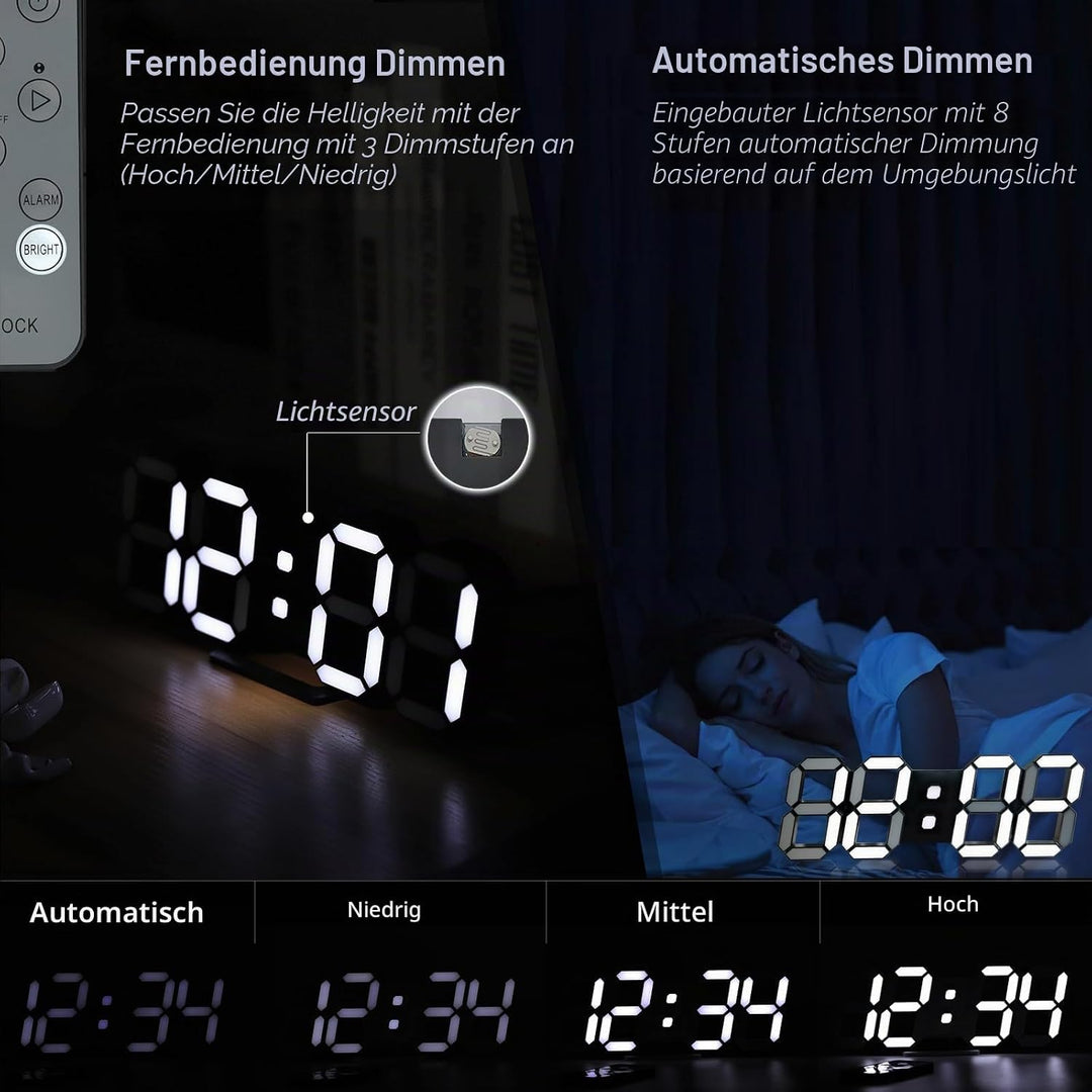 KOSUMOSU Uhren für Wohnzimmer Dekor, 9,7 Zoll grosse Digitale Wanduhr, Wecker Schwarze Uhr Wanddekor