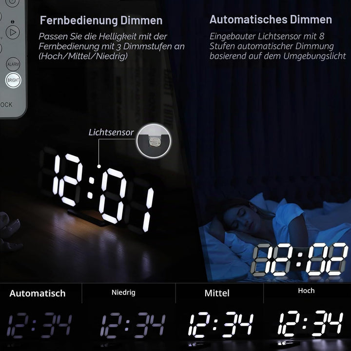 KOSUMOSU Uhren für Wohnzimmer Dekor, 9,7 Zoll grosse Digitale Wanduhr, Wecker Schwarze Uhr Wanddekor