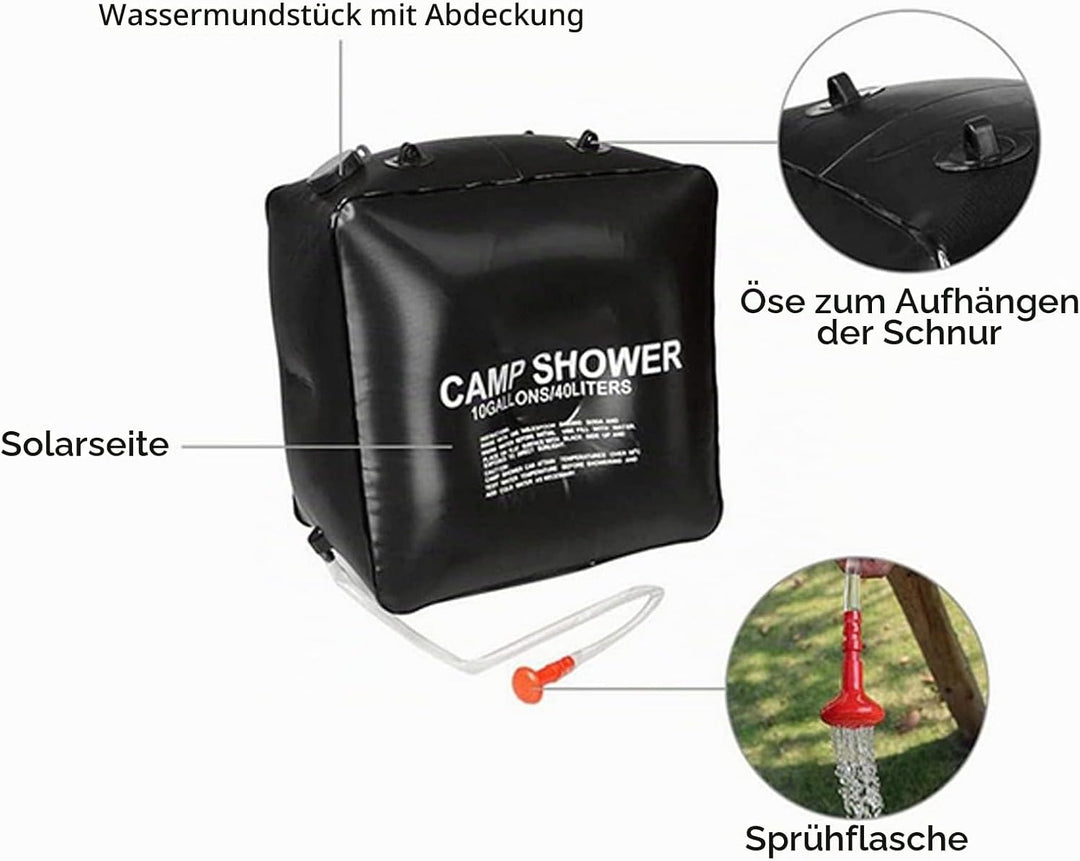 Onewer 40L Wassersack Energiebeheizt,Solarduschtasche für Camping, 40L Solarduschtasche Wassertasche