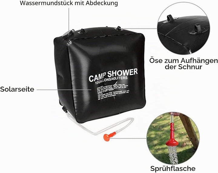 Onewer 40L Wassersack Energiebeheizt,Solarduschtasche für Camping, 40L Solarduschtasche Wassertasche