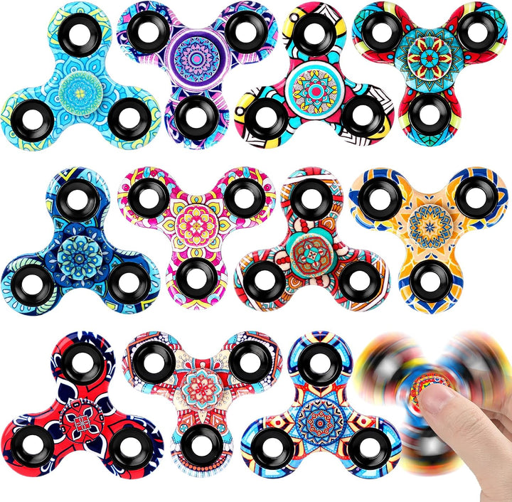 SCIONE [12er-Pack] Fidget Spinner für Kinder mit Mandala-Mustern (6,3 cm), High-Speed Fingerkreisel,