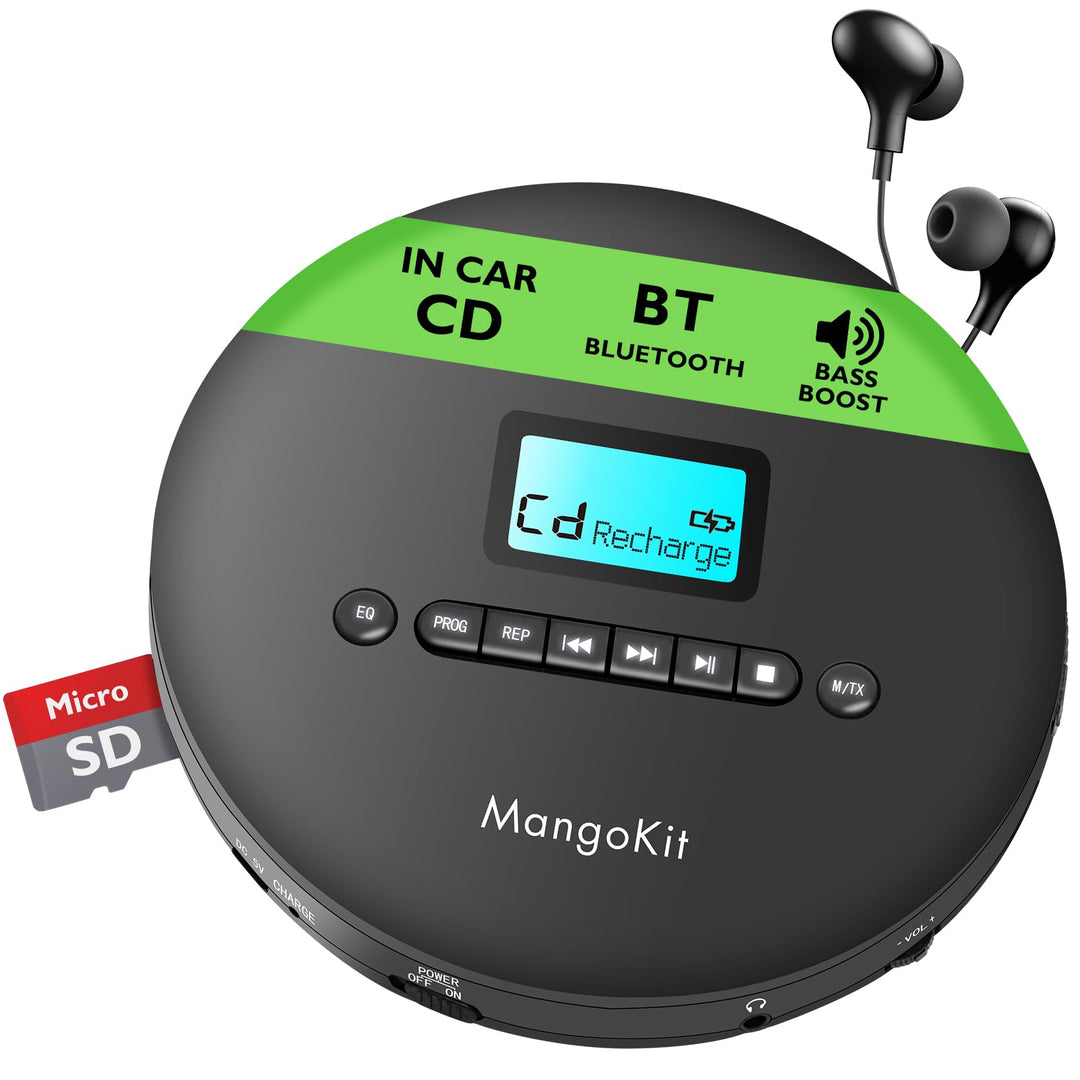 CD-X Tragbarer CD Player Bluetooth 5.3-CD-CD-R/RW, WMA, MP3 Player-Kopfhörer-Discman mit Anti-Skip-F