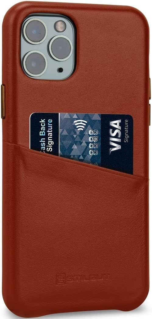 STILGUT Handyhülle kompatibel mit iPhone 11 Pro Hülle mit Kartenfach, Case aus Leder, Kartenhülle -