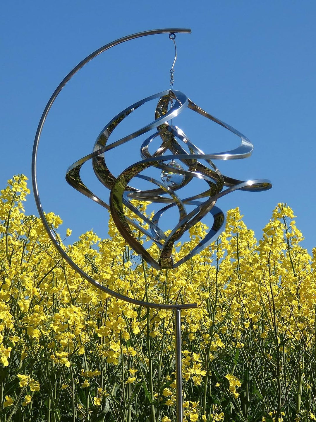 POMMERNTRAUM ® | Edelstahlwindspiel MIT STÄNDER + 4 cm KRISTALL | Windspiel Edelstahl | Winddancer |