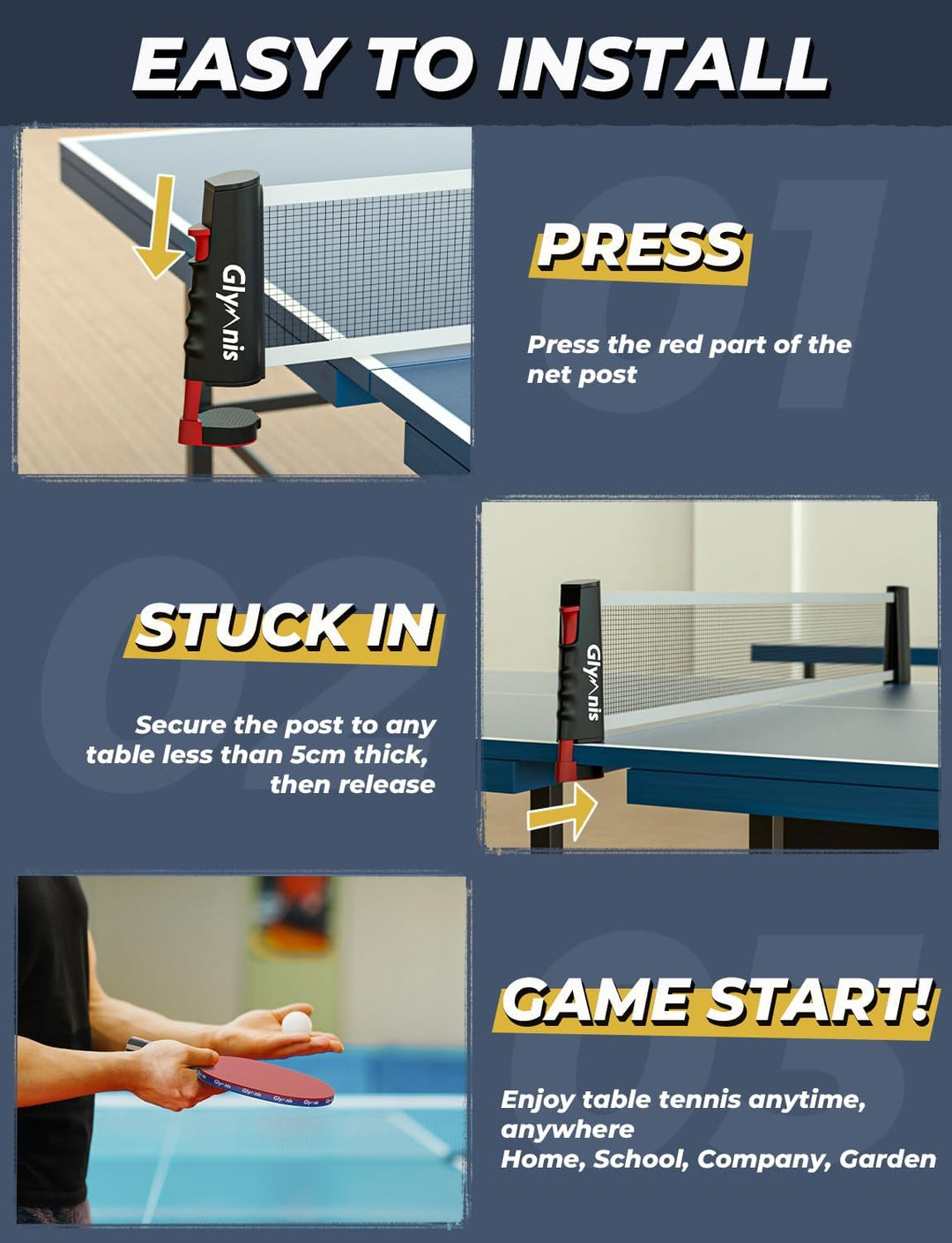 Glymnis Tischtennis-Set Tragbares Ping Pong Bälle Set für Indoor Outdoor Spiel Tischtennis-Training